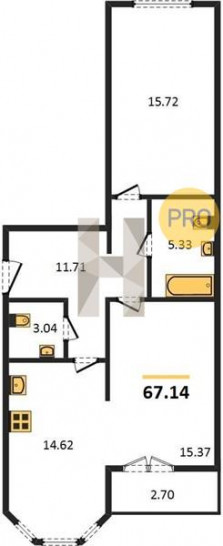 Двухкомнатная квартира 67.14 м²