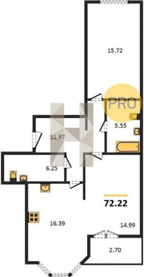 Двухкомнатная квартира 72.22 м²