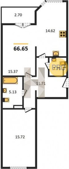 Двухкомнатная квартира 66.65 м²