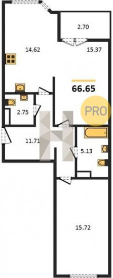 Двухкомнатная квартира 66.65 м²