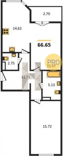 Двухкомнатная квартира 66.65 м²