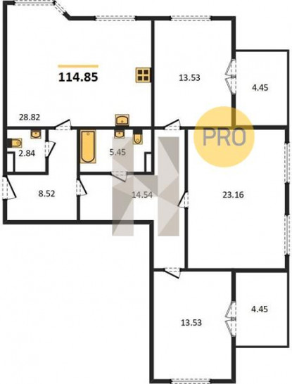 Трёхкомнатная квартира 114.85 м²