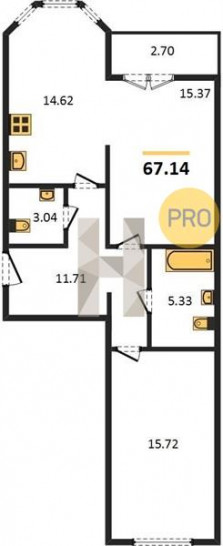 Двухкомнатная квартира 67.14 м²