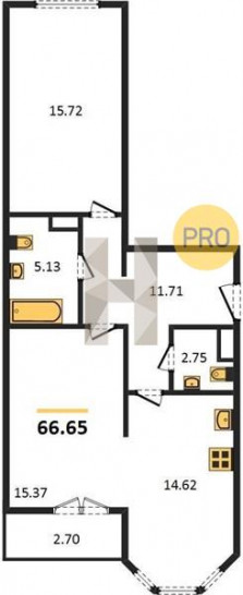 Двухкомнатная квартира 66.65 м²