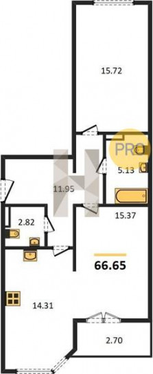 Двухкомнатная квартира 66.65 м²