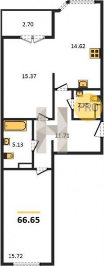 Двухкомнатная квартира 66.65 м²