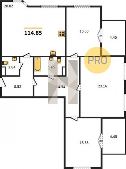 Трёхкомнатная квартира 114.85 м²