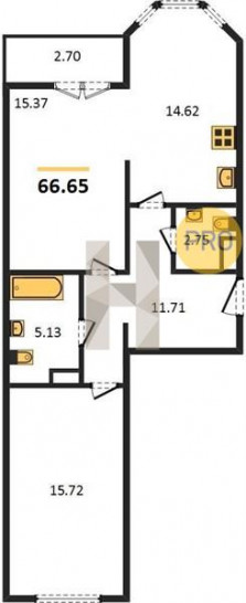 Двухкомнатная квартира 66.65 м²
