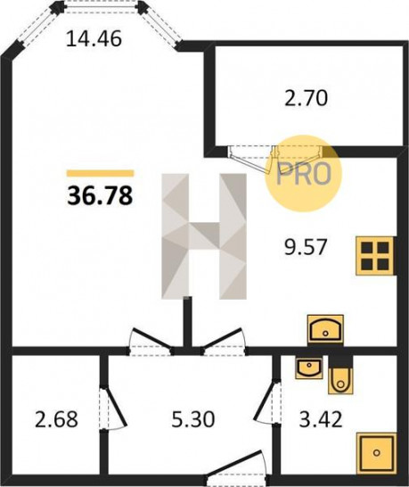 Однокомнатная квартира 36.78 м²