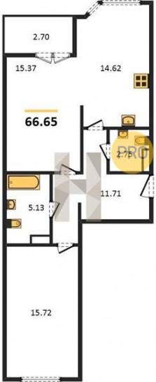 Двухкомнатная квартира 66.65 м²