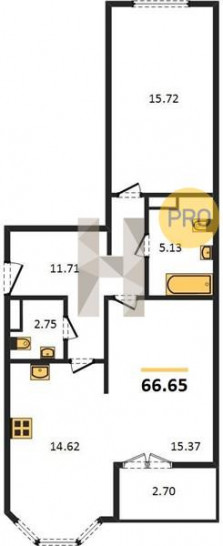 Двухкомнатная квартира 66.65 м²