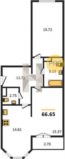 Двухкомнатная квартира 66.65 м²