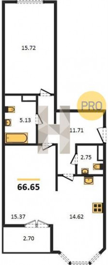 Двухкомнатная квартира 66.65 м²