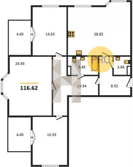 Трёхкомнатная квартира 116.62 м²