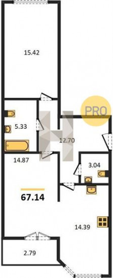 Двухкомнатная квартира 67.14 м²