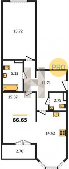 Двухкомнатная квартира 66.65 м²