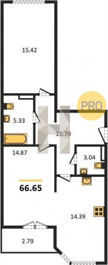 Двухкомнатная квартира 66.65 м²
