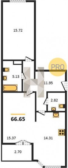 Двухкомнатная квартира 66.65 м²